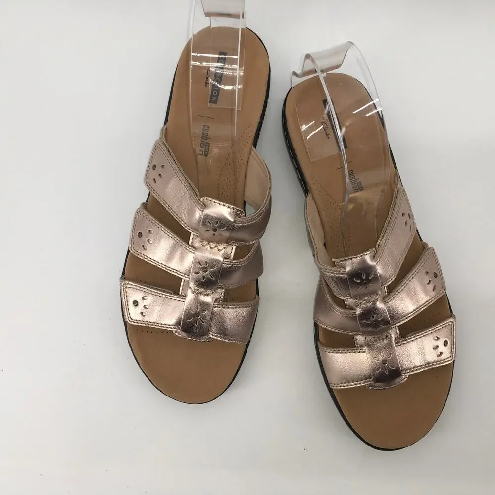 Clarks Leisa Spring Rose Gold Sandals Womens 12N Comfort Metallic Strappy Sandal